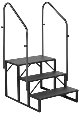 Scaletta a 3 gradini per roulotte con corrimano, resistente scala per esterni, in acciaio al carbonio, antiscivolo, per roulotte, camper, veranda, vasca idromassaggio, giardino, capacità di carico