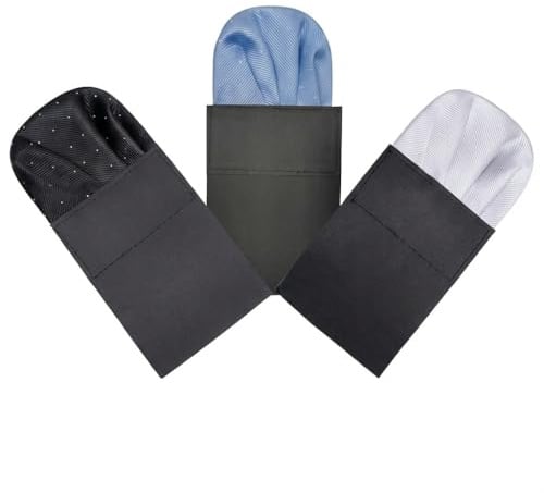 3er Herren Einstecktuch Vorgefaltet Set, Herren Einstecktuch Weiss Design | Schwarzes, Weißes, Blau Einstecktuch Anzug, Design für Feierliche Anlässe Anzug, Smoking, Formstabil, Perfekt Sitzend