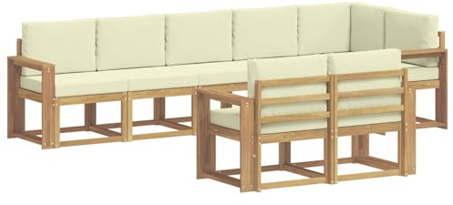 vidaXL Outdoor-Sofagarnitur mit Kissen 8 pcs Weiß und Creme Polyester, Moderne Sofa für draußen, Gartenmöbel-Set, wetterfest, gemütliche Terrassen-Lounge