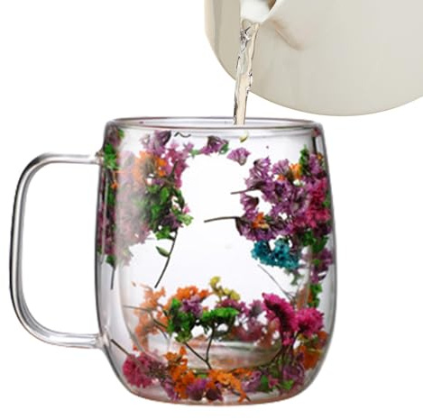 Genérico Tazas De Vidrio De Doble Pared,Taza De Té De Flores - Taza Elegante con Diseño de Flores Secas | Vasos para bebidas, taza de té, tazas de café expreso para capuchino, de leche, bebidas frías