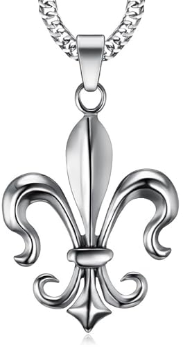 BOBIJOO Jewelry - Imposant Pendentif Collier Fleur de Lys Acier Argenté Royaliste Templier Chevalier Patriote Chaîne