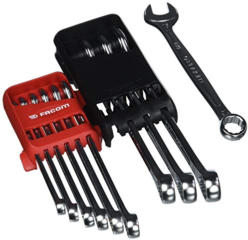 Facom 440.JP10 - Set di 10 chiavi combinate a cricchetto metriche su custodia portatile, colore: Argento