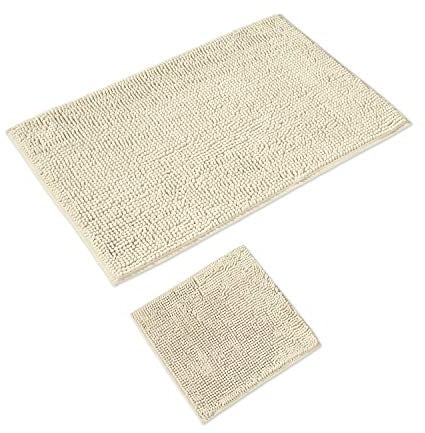WohnDirect Badematten Set 2 teilig Creme • WC Vorleger (45x45cm), Badematte (70x120cm) • rutschfest waschbar Badezimmerteppich OHNE WC-Ausschnitt
