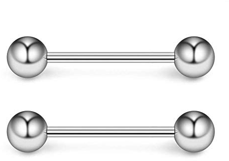 FECTAS 2er G23 Titan Zungenpiercing Brustwarzenpiercing Barbell Set 12/14/16/19/25mm Stablänge Piercing Schmuck