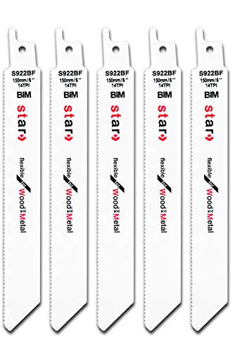 S922BF/S1122BF Säbelsägeblatt für Metallabbau, Holzschnitt, 5 Stück, weiß