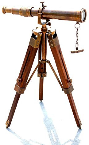 Handmade Nautical Antique Brass Spyglass Telescope With Wooden Tripod Stand Desktop Spyglass Balcony View Gift