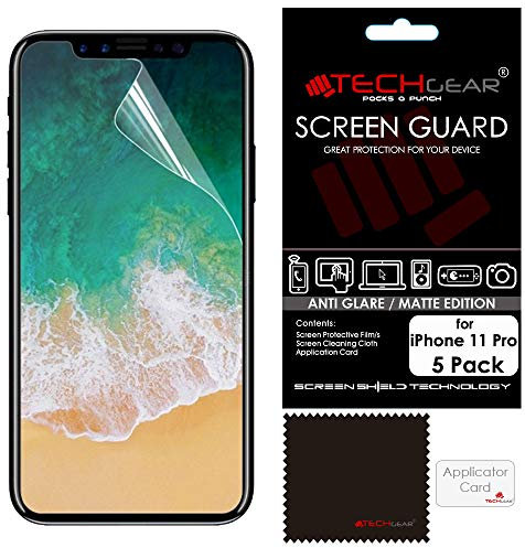 TECHGEAR [Pack of 5] Matte Screen Protectors for iPhone 11 Pro 5.8 - ANTI GLARE/MATTE Screen Protectors With Cleaning Cloth & Application Card Compatible with Apple iPhone 11 Pro (5.8)