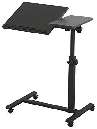 TigerDad Bureau de chevet mobile à roulettes pour ordinateur portable, table de lit inclinable avec roulettes en hauteur réglable pour ordinateur portable, lit, canapé, table d'appoint (noir)