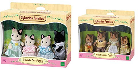 Sylvanian Families - 5181 - Famille Chat Bicolore - Mini Poupée & 4172 Famille Ecureuil Roux - Gris