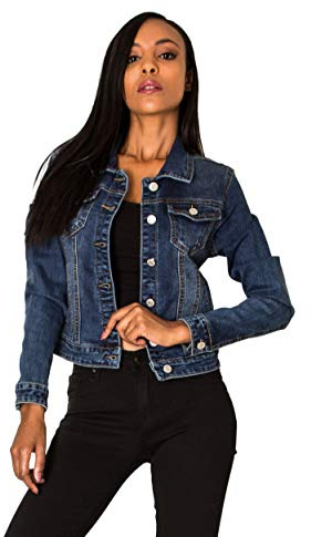 Nina Carter Veste demi-saison en jean pour femme - Effet délavé léger - Bleu denim décontracté