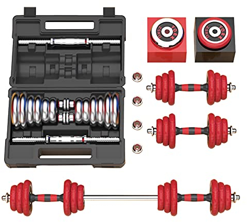 HAKENO Adjustable Weights Dumbbell Barbell Set Anti-Slip Metal Handle 3-in-1 Cast Iron Free Weights Dumbbells Set with Connecting Rod for HomeBody Workout Fitness 30kg