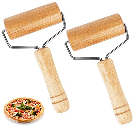 2 Stück Nudelholz Pizzaroller Teigroller T-Form Rollstab Kuchenblechroller Buchenholz Eckenroller, Teigroller für Kuchen Backen Pizza Fondant Cookie