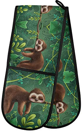 PUXUQU Ofenhandschuhe Tropisch Tier Lustig Faultier Topfhandschuh Oven Mitts Backhandschuhe Topflappen für Zuhause Küche Backen Kochhandschuhe