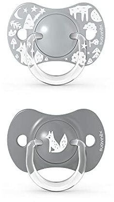 Suavinex, Lot de 2 tétines physiologiques Sx Pro, pour bébés de 6 à 18 mois, tétine plus plate et flexible. Fox gris