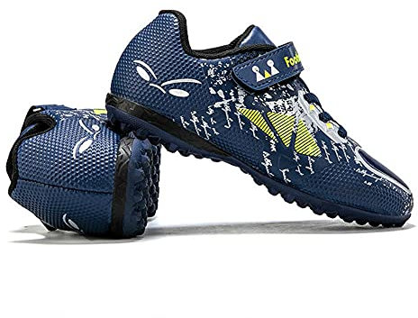 YisiNP Botas de fútbol para niños, unisex, ligeras, antideslizantes, para verano, para césped artificial, tallas 28-39, azul, 32 EU