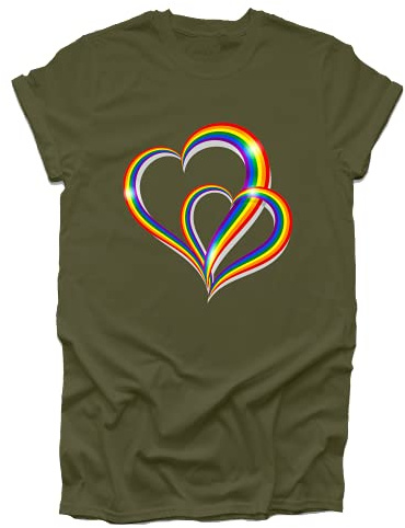 GP-Tees 2 Pride Hearts LGBTQ LGBTQ Community Out & Proud Premium Quality Loose Fit T-Shirt Top for Ladies (Military Green - X-Large)