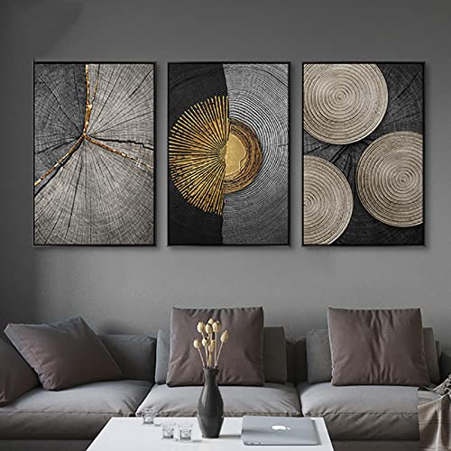 Moderne abstrakte Kreis Streifen Mond schwarz golden Leinwand Kunst Gemälde für Wohnzimmer Poster und Drucke Wand Poster Wohnkultur 50x70cm (20x28in) x3 Rahmenlos