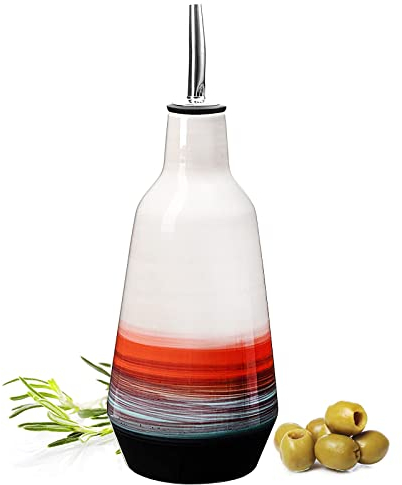 GUTE Cruet Ceramic Olive Oil Dispenser Bottle - Perfect Home Decor Gift - 400ml Vinegar Cruet Bottle with Pourers - Blue Olive Oil Carafe for Kitchen - Cruet for Vinegar and Oil 9 H 3 W