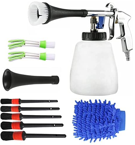 Pistolet de Nettoyage de Voiture, 60L 6~9,2Bar Kit de Nettoyage D'air Comprimé Pistolet de Lavage Portable Avec Buse, Serviettes, Gants, Brosses