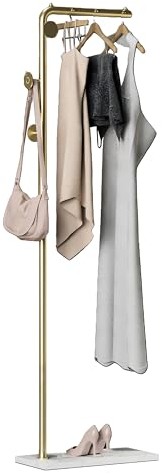 Garderobenständer, goldener Kleiderständer, freistehend, mit satiniertem Stahl-Finish und natürlicher, stabiler Marmor-Basis, für Mäntel, Hüte, Schals, Hotel, Flur