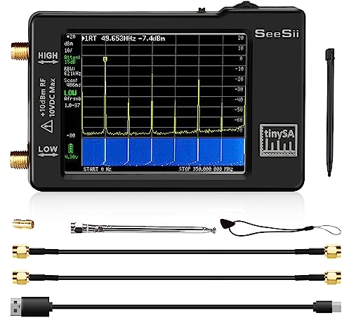 Seesii Analizzatore di Spettro TinySA, Analizzatore di Frequenza Diminuta Portatile Aggiornato V0.3.1 100kHz-960MHz Ingresso MF/HF/VHF/UHF, Generatore di segnale con 2,8'' Touch Screen Protezione ESD