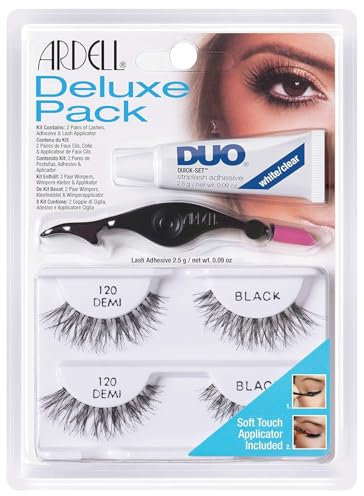 ARDELL Deluxe Pack - Style 120, 2 x Paar Echthaarwimpern mit Duo Wimpernkleber und Applikator zum Anbringen der künstlichen Wimpern, für Fake Lashes, 26 gr.