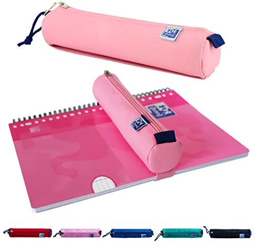 Oxford Federmäppchen für Mädchen und Jungen, Federmappe Pink mit Gummiband, Etui rund 22cm