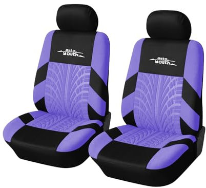 AUTOYOUTH Front Car Seat Covers High Back Bucket Seat Cover for Most Cars, SUVs, Sedan, Trucks, Vans Universal Fit 3D Tire Tread Design Airbag Compatible Automotive Interior Covers, Purple