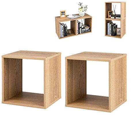Multigot Bedside Tables Set of 2, Stackable Cube Storage Organizer Unit with Anti-toppling Device, Combination Lattice Cabinet Nightstand End Sofa Side Table for Living Room Bedroom Office