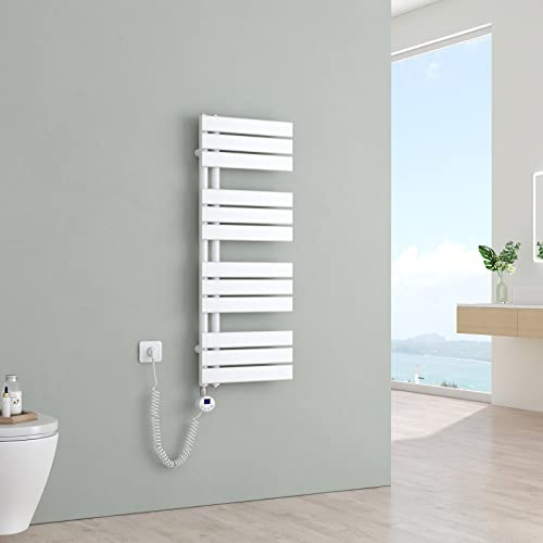 S'AFIELINA Handtuchheizkörper Elektrisch 1041×400mm, Badheizkörper Elektrisch mit Thermostat, WiFi, programmierbarem Timer, LCD-Anzeige, 400 W energieeffizienter Handtuchtrockner Elektrisch, Weiß