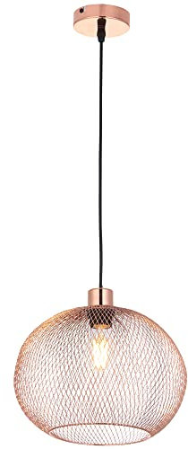 National Lighting Pendant Light Fitting – Retro Copper Pendant Wire Shade –Dimmable Ceiling Lights with Mesh Metal Basket Lightshade – Hanging Ceiling Globe Pendant Light – 10W LED E27 – Copper