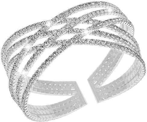 Suyi Strass-Armband für Frauen Silber Multilayer Manschettenarmband Craystal Braidal Armbänder Silver 1