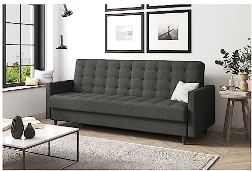 MEBLINI Sofa mit Schlaffunktion - Schlafcouch Ausziehbar - Schlafsofa mit Bettkasten - Sofabett - Couch mit Schlaffunktion - Klappsofa - Andres 1-218x87x93cm - Dunkelgrau Webstoff