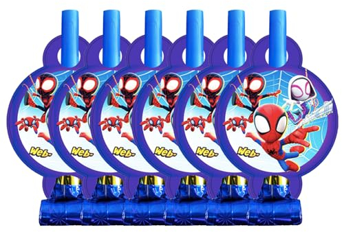 POPOYU 6 Stück Spide Man Party Tröte für Kinder, Blaue Tröten und Lustige Partytröten Partytütenfüllern für Kindergeburtstage für Geburtstagsfeiern