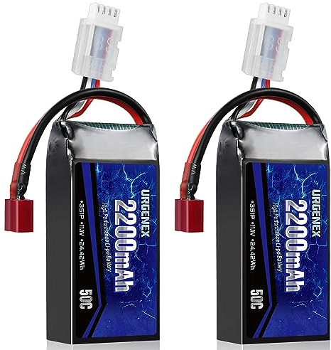 URGENEX 3S Lipo Battery 2200mAh 11.1V 50C High Discharge Rate RC Batteries with Deans T Plug Fit for RC Car Truggy, RC Airplane, FPV Drone, UAV Quadcopter, Helicopter and RC Boats Racing Models 2 Pack