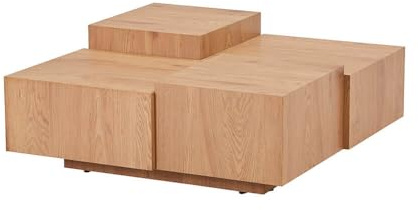 Home Deluxe - Couchtisch Nayeli - Helle Eiche, Größe: 96 x 96 x 39 cm, MDF Platte, ohne Montage I Wohnzimmertisch Beistelltisch Sofatisch