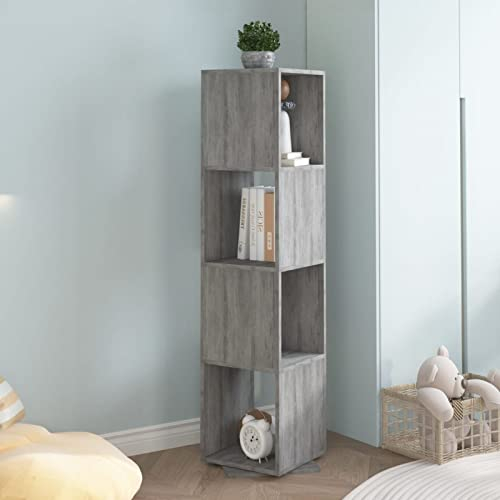 ZEYUAN Drehregal Betongrau 34,5x34,5x75,5 cm Holzwerkstoff, Standregal, Drehbares Bücherregal, Drehbares Regal, Bad Regal, Bücherturm Freistehend, Toilettenregal - 339559