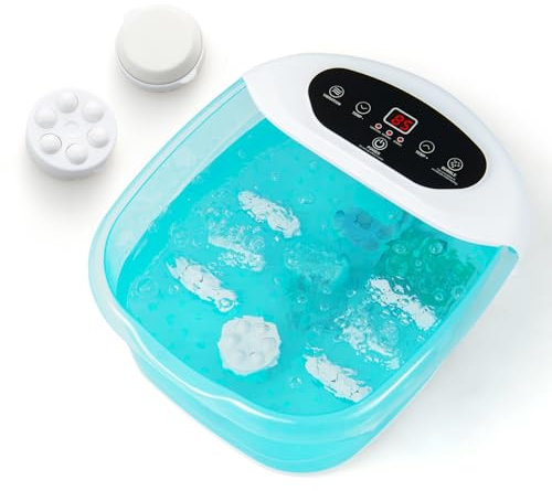COSTWAY Bain de Pieds avec Massage Automatique, Massage Pieds 35-46°C avec Vibration des Bulles, Pierre de Pédicure et Perles de Massage, Température Réglable, Arrêt Automatique en 1 H (Bleu Lac)