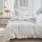 Housse de Couette à Volant 240x260 Blanche Seersucker Unie Parure de Lit 2 Personnes Adulte Linge de Lit Uni Parure Housse Couette zippée 240 x 260 avec 2 Taies d'oreiller 65x65 cm Fermeture Éclair
