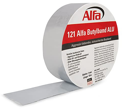 Alfa 12x Alu- kaschiertes Butylklebeband 100 mm x 10 m wetterfestes Dichtungsband für ein dauerhaftes Abdichten von Dachanschlüssen Stößen und Wohnwägen