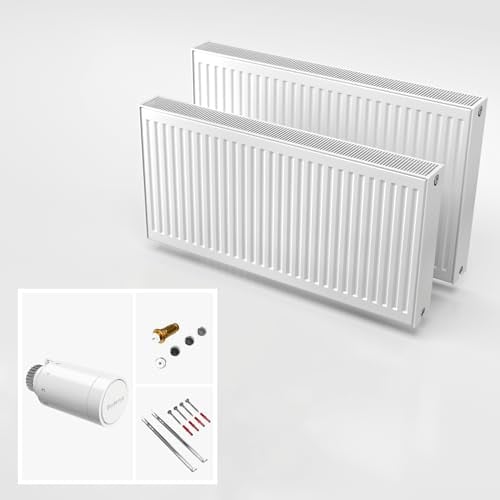 DESIGNO Universalheizkörper Kompakt & Ventilheizkörper Typ 22 -BH-600 x BL-1200 | inkl. Buderus Thermostatkopf - Ventil - Montagezubehör | Wärmeleistung 2.105 Watt