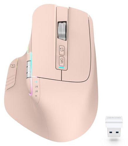 LeadsaiL Souris sans Fil, 2,4 G, Rechargeable, Bluetooth 5.2, Souris pour Ordinateur Portable, Contrôle de 4 Appareils, Jusqu'à 3200 DPI, Souris Optique Ergonomique pour PC, Ordinateur Portable-Rose