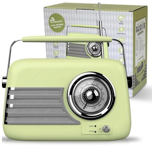Radios Mains and Battery, Portable Radio FM/Bluetooth, Bluetooth Radio & Rechargeable, Portable Radios Mains and Battery, Large Dial Simple To Use For Elderly, 87.5-108MHz (Green)