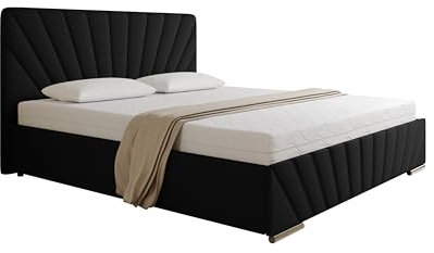 PANDA MÖBEL Polsterbett 180x200 cm - RAY Kollektion - Modern Doppelbett mit hochwertiger Taschenfederkernmatratze Pocket - Polsterbett mit Bettkasten für Schlafzimmer - Schwarz
