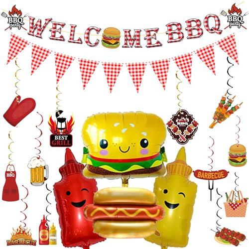 BBQ Picnic Themed Party Decorations,Welcome BBQ Banner, Barbecue Hanging Swirls for Birthday Party Decor Supplies
