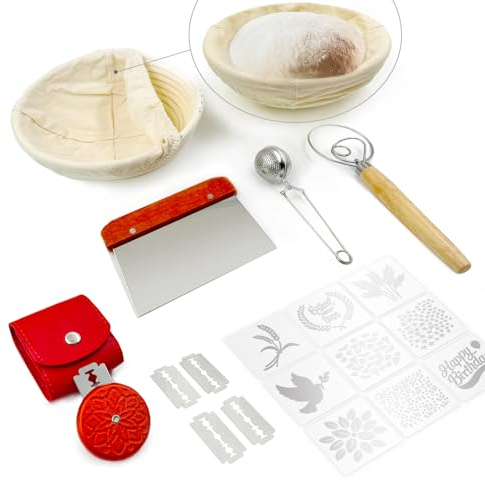 SNAIL GARDEN Banneton Proofing Basket Set,23cm/9 Bread Bowl,Bread Basket Proofing with Bread Making Kit Unique Bread Lame Baking Stencils,Bread Proofing Baskets for Sourdough Baking