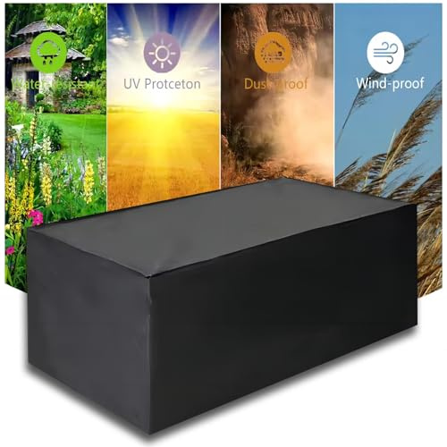 Funda para muebles de jardín Funda Exterior Muebles Jardin 250x80x90cm Funda Cubre Mesa Exterior Funda Impermeable Cuadrada Lona Protectora Exterior Mesa Exterior Resistente al Viento Tela Oxford