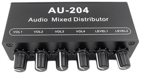 Qarmijaer AU-204 Stereo Audio Signal Mixer Board Headphone Driver Power Amplifiers Mixer Distributor 3.5MM Easy Install Easy to Use