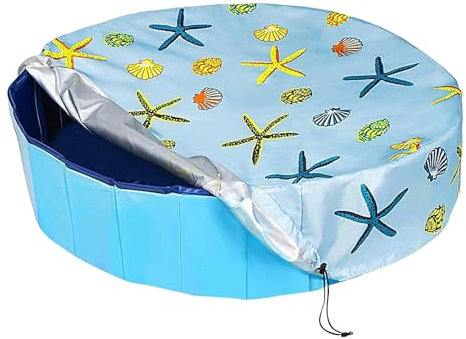 Cubierta de piscina plegable para mascotas - Cubierta de baño redonda para piscina y cubierta de piscina de verano, cubierta de protección de piscina con cordón de sujeción para