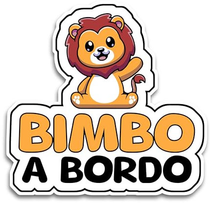 Bimbo a Bordo per Auto, Bambino Leo 15 x 15 cm, Baby on Board Adesivo, Adesivo Bimbo a Bordo per Auto Resistente agli UV e Impermeabile, Italy Animal Sticker